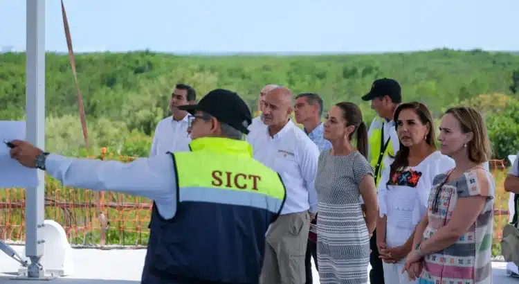 Supervisan Claudia Sheinbaum y Mara Lezama avance del puente Nichupté