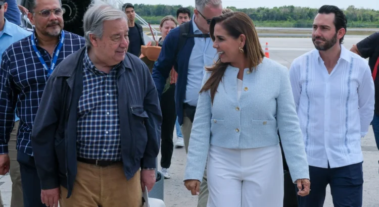 Recibe Mara Lezama en Cancún al secretario general de la ONU, António Guterres